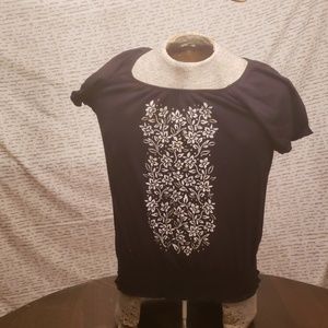 Karen Scott Black Blouse Sequin floral